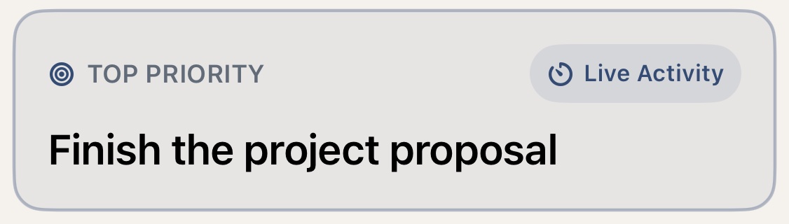 The Top Priority card in Overview+ with its Live Activity button